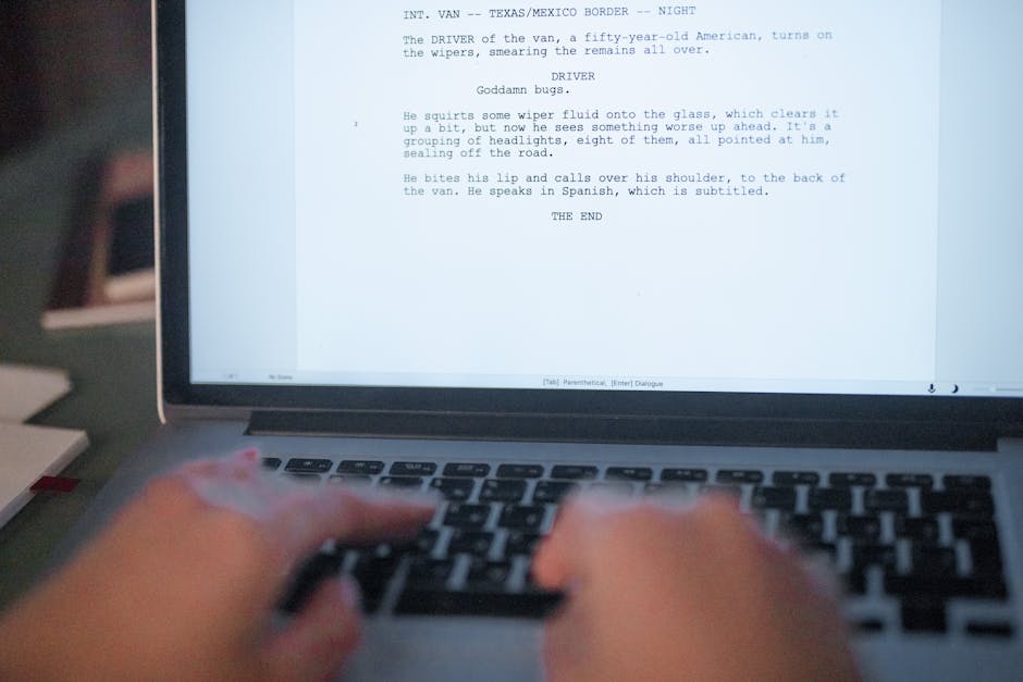Close-up of a laptop screen showing a text transcript